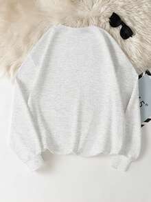 Women Vintage Portrait & Letter Print Crew Neck Sweatshirt, Casual Loose Fit Long Sleeve Top, Suitable For Spring And Autumn - Gray - View 6