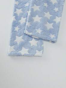 女士柔软舒适法兰绒衬里星形印花睡裤，秋冬季款 - 淺藍色 - 查看 5