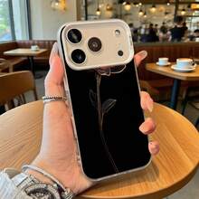Funda de Teléfono Diseño de Flor Rosa Negra Para  14 Pro Max  13 Pro  12  Galaxy S23 S22 S21 Opción de Regalo Ideal para Todas las Estaciones - Plateado - Ver 2