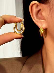 1 对欧美经典时尚、轻巧优雅的女士耳环，春季新品，简约风格 - 金色 - 查看 11