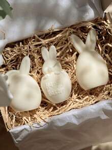 3 peças/Conjunto Molde de Silicone Resina 3D de Coelho de Orelha Caída, Coelho de Orelha Reta e Coelho Ovo "Feliz Páscoa" - Moldes Realistas de Coelho e Ovo para Gesso, Cimento, Argila e Velas, Presente de Feriado, Decoração de Casa, Perfeito para Artesãos - Branco - Visão 5