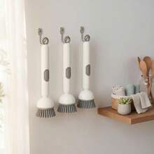 Long Handle Rotary Pot Brush With Liquid Dispenser, Kitchen Cleaning Tool. Liquid Dispenser Design For Convenient Liquid Discharge. Brush Head With Built-In Cleaning Liquid Storage Space, Press To Squeeze Out Cleaning Agent, Keeping Hands Clean. 360° Rotatable Brush Head Can Flexibly Fit The Inner Wall And Bottom Of Pots. Soft Fiber Bristles. Suitable For Daily Kitchen Cleaning: Applicable To Woks, Soup Pots, Frying Pans And Other Cookware. Can Also Be Used To Clean Tableware, Sinks And Other Kitchen Items. - Multicolor - View 13