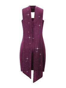 Unadoll 女士性感无肩带紧身连衣裙，饰有围巾，适合鸡尾酒会、生日、毕业典礼、音乐节、情人节、派对及其他场合，如婚礼、春季等。 - 紫色 - 查看 5