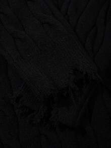 Suéter holgado y casual con cuello redondo, manga larga, rasgado y con flecos, un top versátil de punto de cable para otoño e invierno - Negro - Ver 7