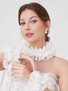 1set Chiffon Faux Collar Detachable Ruffled Vintage Dickey For Dress For Christmas Decor - Multicolor - View 12