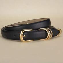 1 pièce Ceinture pour hommes et femmes avec boucle ovale dorée - Ceinture décontractée réglable pour jeans, pantalons, jupes - Accessoire mode pour tenue décontractée, accessoire pour jeans. Convient pour les voyages quotidiens en été et l'école en automne - Noir - Voir 3