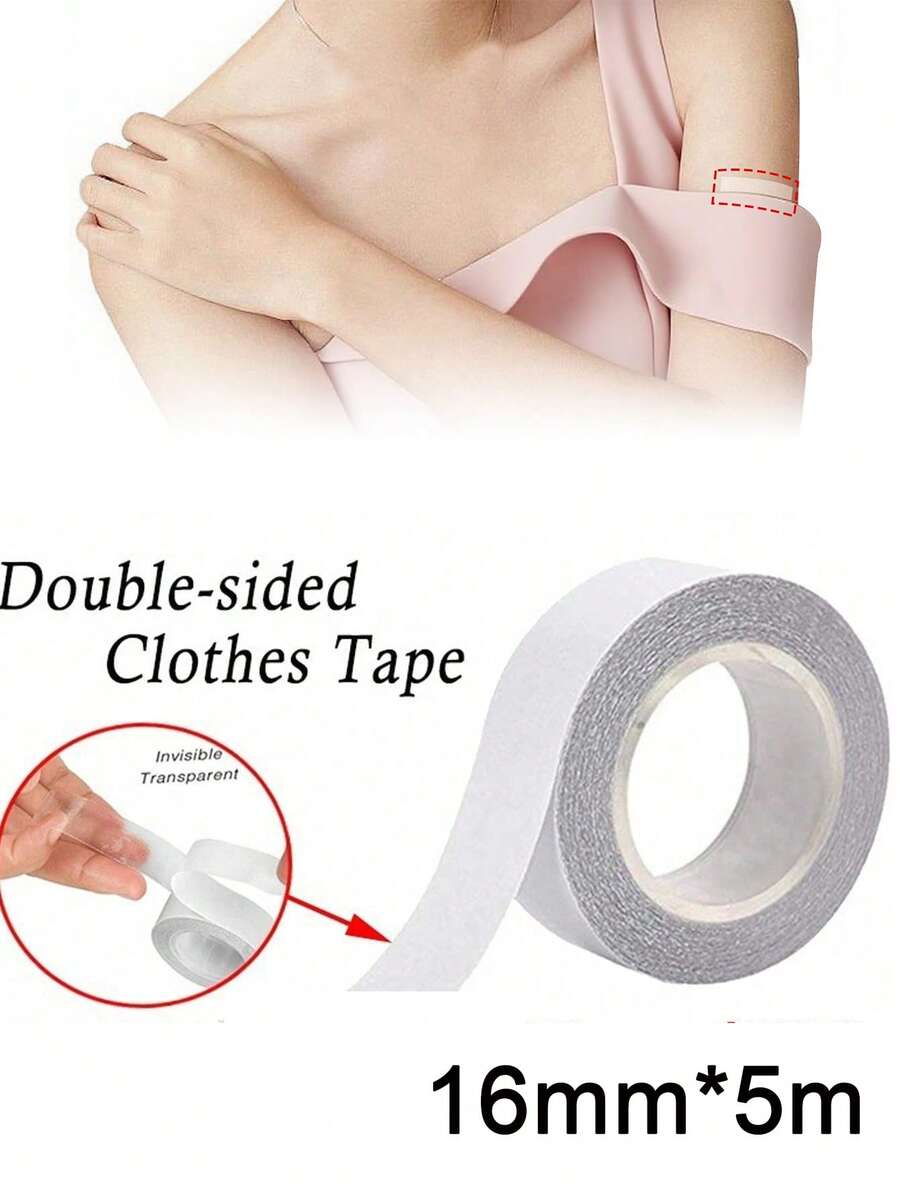 1/3 Roll Invisible Double-Sided Tape, 5m Anti-Flashing Breast Petals, Waterproof Anti-Slip Fixation Tape, Fashion Double-Sided Tape - Strong Body Adhesive, Suitable For Clothing, Body, Scarf, Beauty, Applicable To All Fabrics And Skin Types, Transparent Dress Bust Protector Sticker, Gift For Family, Friends And Colleagues, Essential For Ladies Dresses, Open Shoulder Tops, Low-Cut Necklines, Summer Cooling, Beach, Travel, Anti-Flashing - Multicolor - View 1