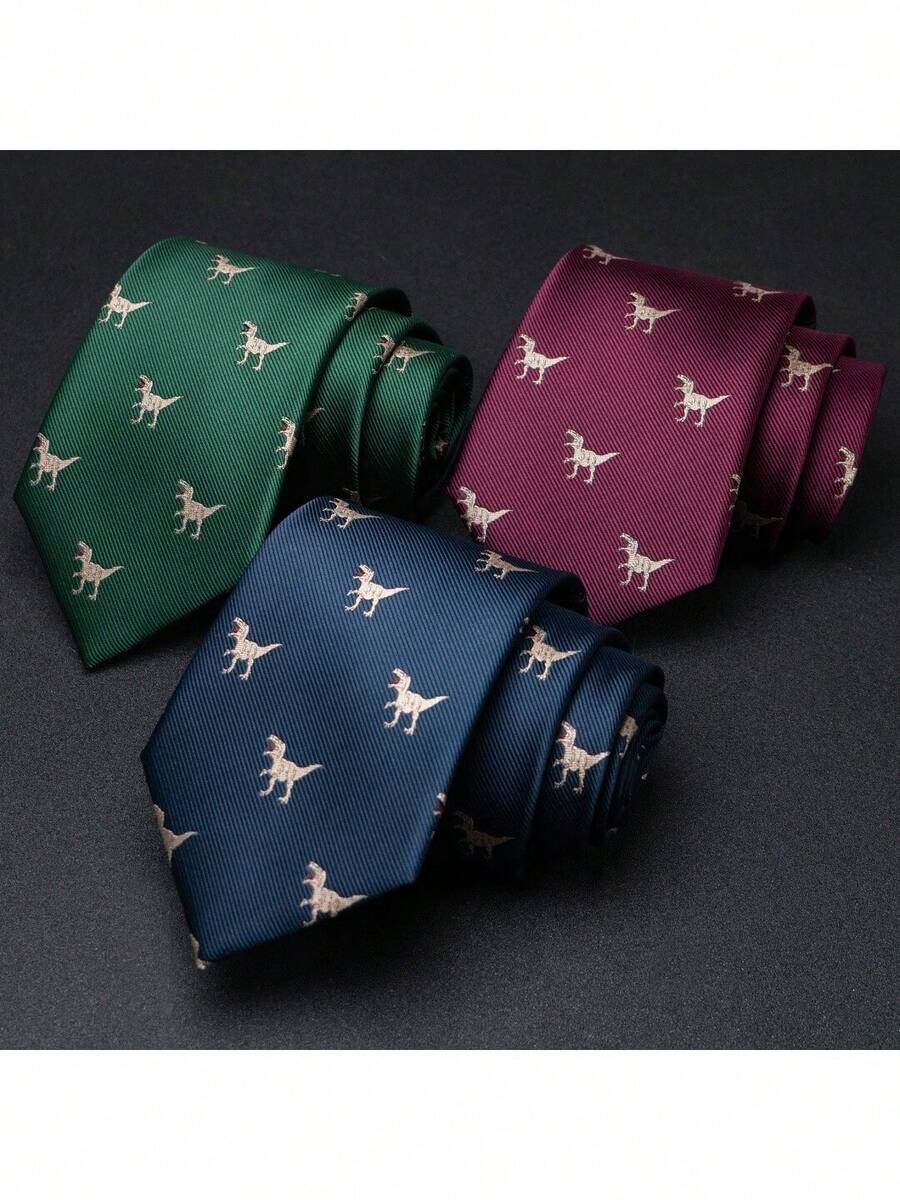 3pcs Animal Print Neckties, Suitable For Suit Jackets - Navy Blue - View 1