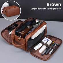 Multi Pockets PU Toiletry Bag For Women Men Travel Essentials Makeup Bags Waterproof Hanging Bag Cosmetic Washing Organizer Bag - Brown - View 2