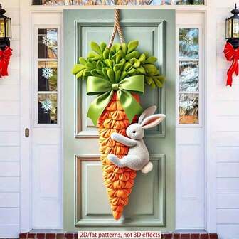 2D Easter Bunny & Carrot Door Banner - Cute Polyester Decor For Home, Outdoor, Lawn, Porch, Yard - Versatile For Christmas, New Year, Valentines Day