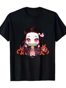 A Casual Printed Round Neck Pullover Short Sleeved T-Shirt Nezuko Kid Slayers Anime Manga Demon Ladies' Crewneck T-Shirt T-Shirts Bring Joy And Happiness To Every Child - 黑色4 - 查看 7