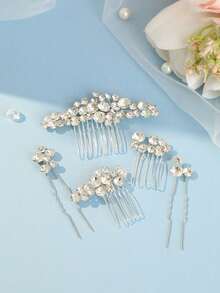 1pc Handcrafted Crystal Hair Comb Wedding Hair Accessory Rhinestone Hairpin Updo Hairpiece Bridal Hair Comb Accessories - Silver - View 6