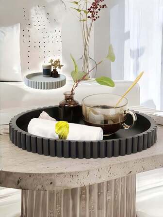 Bandeja decorativa redonda para mesa de centro - Bandeja redonda de madera maciza para decoración del hogar - Decoración de mesa de café - Bandejas decorativas de mesa - Bandeja central