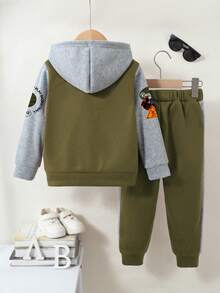 Boys' Letter Print Baseball Jacket And Pants Set - Army Green - View 2