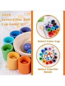 Rainbow Balls In Cups Toys For Kids, Preschool Wooden Matching Games For Learning Color Sorting And Counting, Fine Motor Early Education Learning Toy, Random Color - Multicolor - View 7