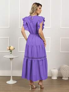 BLACK SPIDERS Butterfly Sleeve Dress With Ruffled Hem - Màu tím  Violet - Xem 2