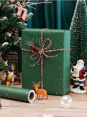 1 rulle presentpapper, grönt presentpapper för alla hjärtans dag och nyår, matt kraftpapper för bröllop, enfärgat presentpapper för jul och Thanksgiving, perfekt för bröllop, alla hjärtans dag, nyår 2026, examen, födelsedagar, gör-det-själv-buketter, metalliska julklappar