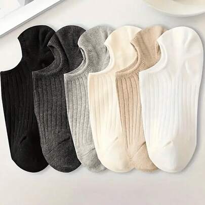 1/5 双纯色条纹袜，简约舒适，女士短袜和中筒袜