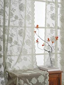 1 pieza Panel de cortina transparente decorativa de estilo pastoril y soñador - Flores verdes - Ver 4