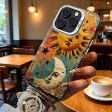 Funda de Teléfono Transparente Diseño de Arte de Sol y Luna para iPhone 14 13 12 11 Pro Max y  Galaxy S23 S22 S21 S20 Regalo Ideal para Todas las Estaciones - Plateado - Ver 6