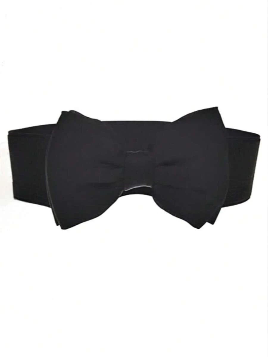 1pc Women's Bow Elastic Waist Belt, Casual Dress Accessory - Black - View 1