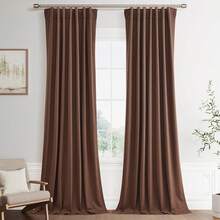 Beige Linen% Blackout Curtains 84 Inch Long, Rod Pocket/Back Tab/Hook Belt/Clip Rings, Thermal Insulated Drapes Bedroom Living Room With Hooks (1 Panel, 60 X 84), Stylish Window Treatments - Caramel Brown - View 9