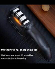 1pc Afilador de Cuchillos de Mano de 3 Etapas - Afilado Manual Rápido y Fácil, Acero Inoxidable, No Necesita Electricidad, con Mango Ergonómico para Esenciales de Cocina - Negro - Ver 6