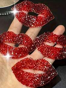 2pcs/10pcs/20pcs Red Lips Rhinestone Stickers, DIY Fashion Shoes And Jeans Accessories Resin Rhinestone Patch Stickers Red Lips Hot Melt Glue Mesh Rhinestone Stickers DIY Rhinestone Hot Melt Map Suitcase, Shoes And Hats Christmas, New Year, Valentine's Day Wedding Decoration. - Multicolor - View 11