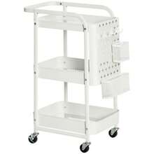HOMCOM Rolling Cart With Drawers, 3-Tier Kitchen Shelf With Wheels For Kitchen And Office, White Steel, 51.5 X 32 X 75.6 Cm - White - View 1