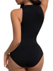 Women Shapewear Bodysuit Tummy Control Body Shaper Comfortable Close-Fitting Waist Seamless Underwear Halterneck - màu đen - Xem 2