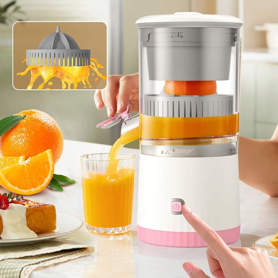 1pc Exprimidor de Cítricos Multifunción Portátil - Recargable por USB, Extractor Automático de Naranja y Limón Frescos con Función de Separación, Herramienta de Cocina Fácil de Usar para Exprimido Fresco,| Gadget de Cocina Moderno| Embudo Transparente, Exprimidor Portátil
