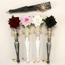 1PC Retro Palace Style Lace Fan, Gorgeous Retro European Rose Folding Fan, Tea Party Dark Manga Exhibition Photography Prop, Photo, Birthday, Valentine's Day, Party Photography Prop (No Pendant) - Multicolor - View 3