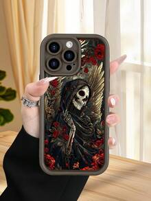 1 pieza Funda de teléfono con diseño de calavera alada y rosas para Día de Muertos TPU soft case, protección completa antideslizante y anti-caída, compatible con iPhone17 ProMax/16/15/14/13/12/11/Plus/Pro/ProMax, compatible con Galaxy A34/A35/A54/A55, Galaxy S20/S21/S22/S23/S24/S25 Ultra/Plus, compatible con Galaxy/Redmi/Honor/OPPO/ViVo - Marrón - Ver 1