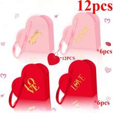 12/6个心形花盒，婚礼花束收纳桶，情人节花盒，带提手的鲜花包装纸袋篮，花店/新娘礼品 - 彩色 - 查看 8