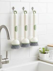 Long Handle Rotary Pot Brush With Liquid Dispenser, Kitchen Cleaning Tool. Liquid Dispenser Design For Convenient Liquid Discharge. Brush Head With Built-In Cleaning Liquid Storage Space, Press To Squeeze Out Cleaning Agent, Keeping Hands Clean. 360° Rotatable Brush Head Can Flexibly Fit The Inner Wall And Bottom Of Pots. Soft Fiber Bristles. Suitable For Daily Kitchen Cleaning: Applicable To Woks, Soup Pots, Frying Pans And Other Cookware. Can Also Be Used To Clean Tableware, Sinks And Other Kitchen Items. - Multicolor - View 14