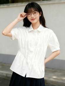 純色帶圖案前褶羈扣襯衫