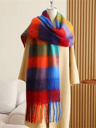 1 pezzo Sciarpa casual e ampia a quadri da donna, sciarpa/scalda collo alla moda e calda, adatta per l'uso all'aperto in autunno/inverno