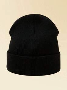 两顶男女通用户外保暖纯色针织渔夫帽，适合日常佩戴 - 黑+黑 - 查看 4