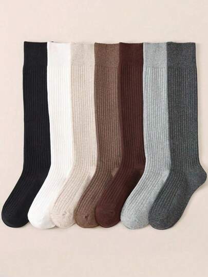 1 para bawełnianych, jednokolorowych, prążkowanych skarpetek do kolan, w modnym, minimalistycznym stylu szkolnym