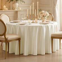 1pc Satin Round Solid Color Tablecloth, Suitable For Wedding Party Dining Banquet - Beige - View 10