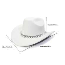 Women Men Wide Brim Fedora Hat  Pearl Chain Wool Hat Felt Jazz Cap For Party - Hồng - Xem 6