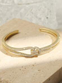 rakol 1pc Chic Elegant Cubic Zirconia Open Bangle Bracelet, Suitable For Daily Wear And Parties - Open Bracelet 2 - View 12
