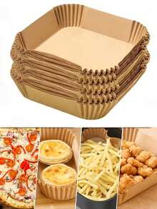 50pcs Square Air Fryer Parchment Paper Liners, Non-Stick Baking Paper For Microwave, Oven And Grill, Ideal For Chicken, Fries, Pastries - Essential Cooking Supplies - Multicolor - View 7