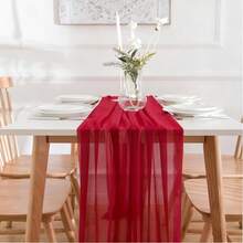 Red Chiffon Table Runner Valance - Suitable For Valentine's Day, Dates, Wedding Parties, Table Decoration - Red - View 4