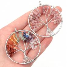 1pc Synthetic Crystal Multicolor Life Tree Pendant - Synthetic Crystal Beads Aura Talisman - White Ring - View 6