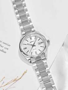BIDEN 1pc Women's Business Sports Quartz Watch Classic Waterproof Luminous Calendar Creative Clock Stainless Steel Strap Women's Personalized Watch - trắng - Xem 2