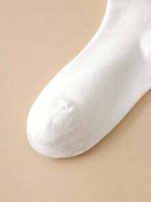 2双/4双装女士蕾丝边中筒袜，休闲学院风，居家旅行皆宜 - 白色 - 查看 4