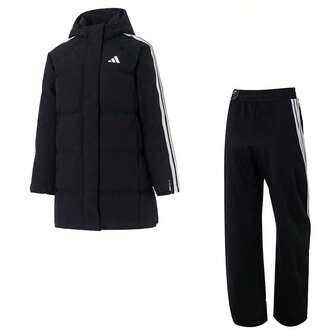 Adidas 【レディーススポーツスーツ】W 3S MID D JKT ダウンジャケット（ダックダウン80%含有）ゆったりフィット+W 3S MID D JKT ニットスウェットパンツ フィットネス・スポーツ・ランニングに