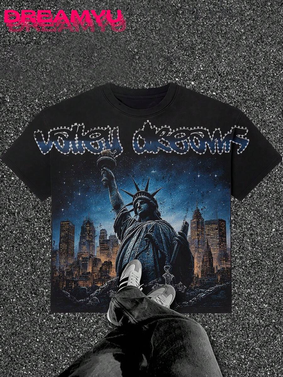 Valley Dreams Men's Retro 220g Cotton T-Shirt Y2K Shirt, T-Shirt, Christian Clothes ,Gothic Pun - 黑色 - 查看 1