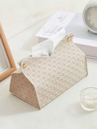 1 Piece Of Light Luxury Rattan Woven Pattern Hotel Living Room Desktop Tissue Storage Box, High Aesthetic Paper Box